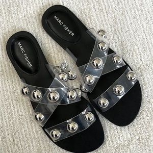 MARC FISHER BLACK SANDALS  CLEAR STRAPS SIZE 5.5